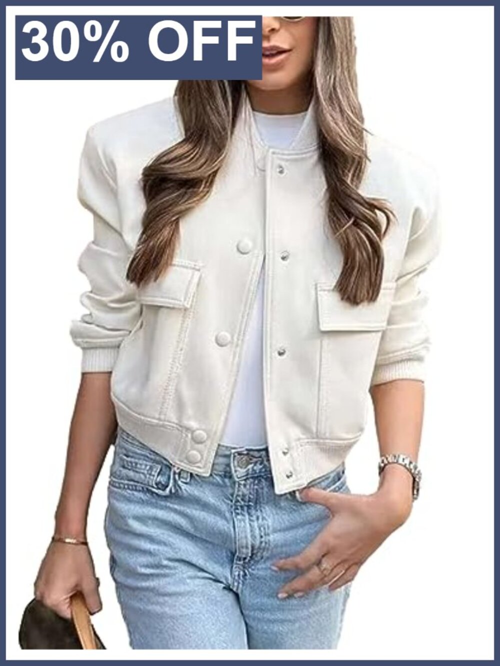 Women's Cropped Bomber Jacket Button Down Varsity Shacket